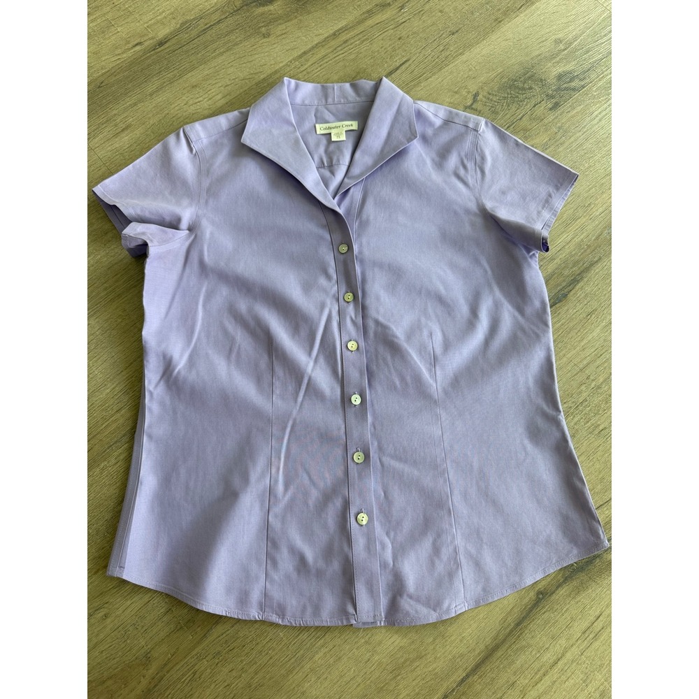 Coldwater Creek Lavender Short Sleeve Button Down Shirt PS 100% Cotton